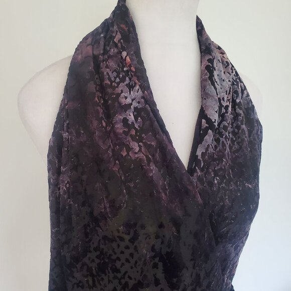 NEW ZARA Burnt Out Velvet Halter Top Blouse V Crossover Purple Silver Tones Boho - Picture 3 of 8